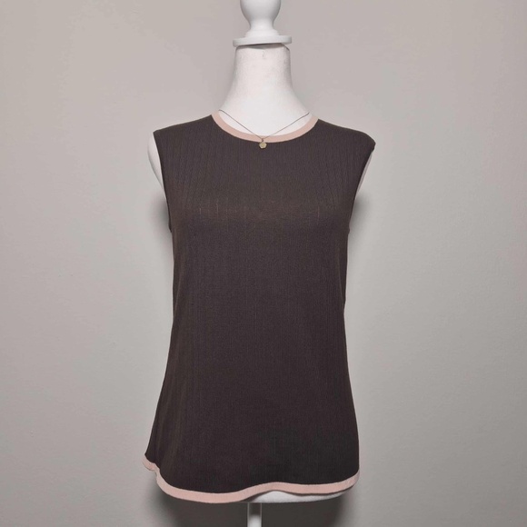Escada Luxury Designer 100% Virgin Merino Wool Chocolate Ribbed Knit Y2K Top S - Picture 1 of 9